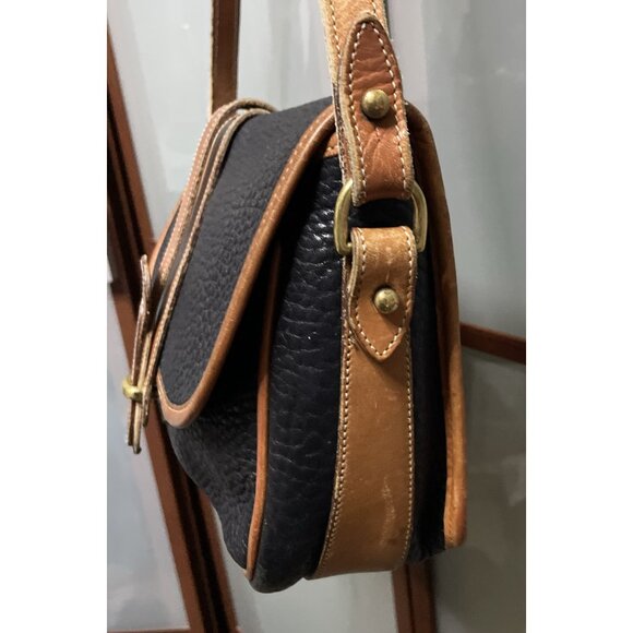 Dooney Bourke Vintage Equestrian AWL Leather Black & Tan Shoulder Bag Crossbody - Picture 3 of 16